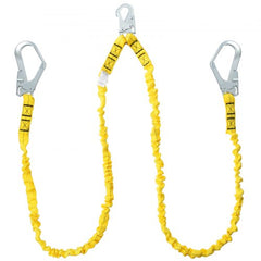 Yellow 38mm safety lanyard with snap hooks for 6ft fall protection.