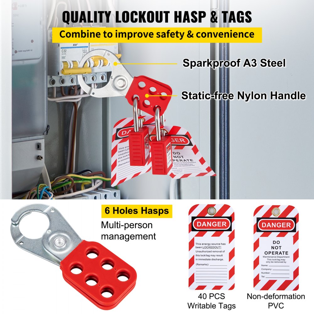 58 PCS Lockout Tagout Kits, Electrical Safety Loto Kit Includes Padlocks, Lockout Station, Hasp, Tags & Zip Ties, Lockout Tagout Safety Tools for Industrial, Electric Power, Machinery