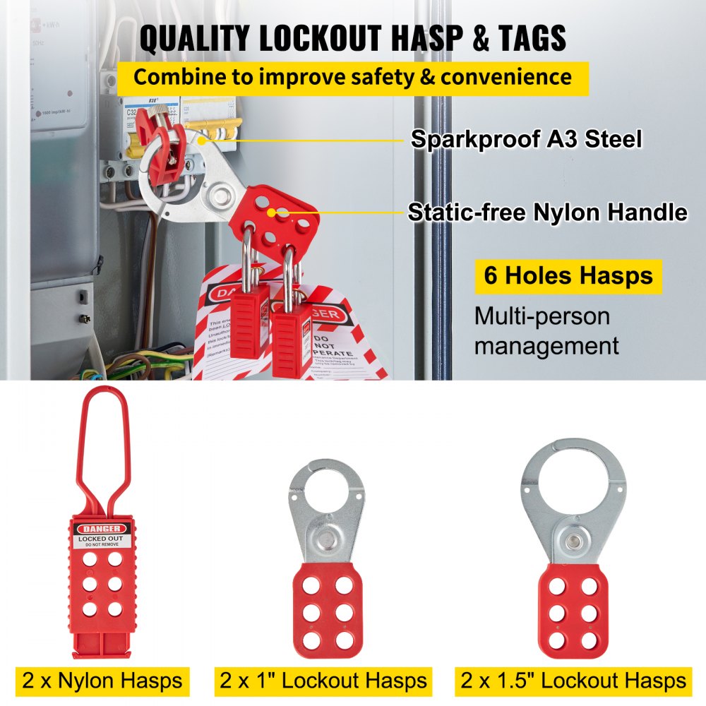 43 PCS Lockout Tagout Kits, Electrical Safety Loto Kit Includes Padlocks, 5 Kinds of Lockouts, Hasps, Tags & Ties, Box, Lockout Safety Tools for Electrical Risk Removal in Industrial, Machinery