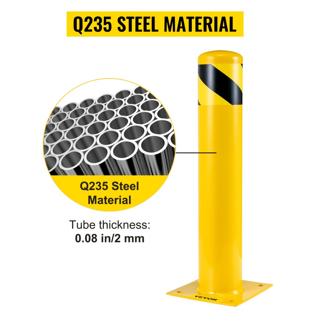 Safety Bollard 24"x4.5" Safety Barrier Bollard 4-1/2" OD 24" Height Yellow Powder Coat Pipe Steel Safety Barrier with 4 Free Anchor Bolts for Traffic-Sensitive Area