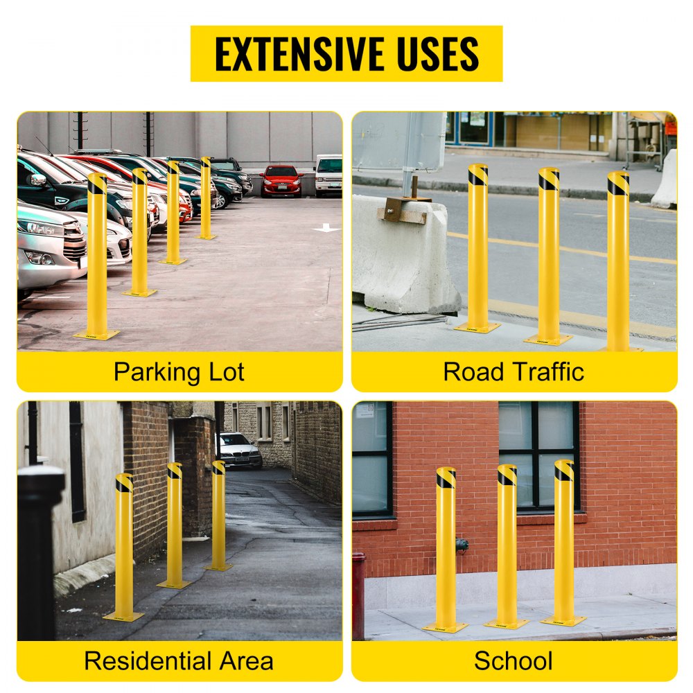 Safety Bollard 24"x4.5" Safety Barrier Bollard 4-1/2" OD 24" Height Yellow Powder Coat Pipe Steel Safety Barrier with 4 Free Anchor Bolts for Traffic-Sensitive Area