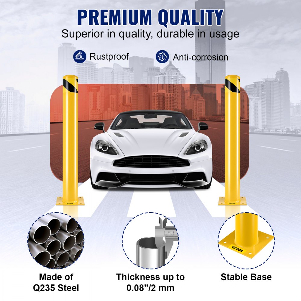 Safety Bollard Safety Barrier Bollard 4-1/2" OD 36" Height Yellow Powder Coat Pipe Steel Safety Barrier with 4 Free Anchor Bolts for Traffic-Sensitive Area