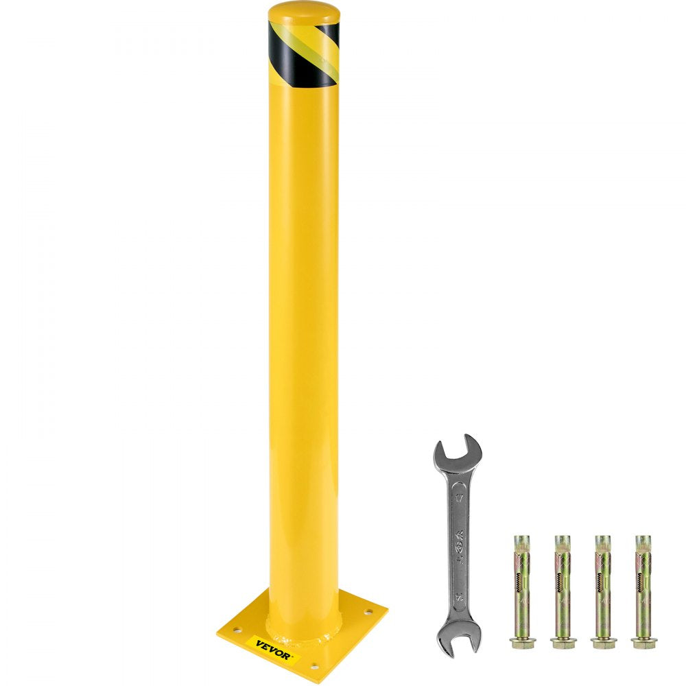 Safety Bollard, 36x5.5 Safety Barrier Bollard, 5-1/2" OD 36" Height Yellow Powder Coat Pipe Steel Safety Barrier with 4 Free Anchor Bolts for Traffic-Sensitive Area