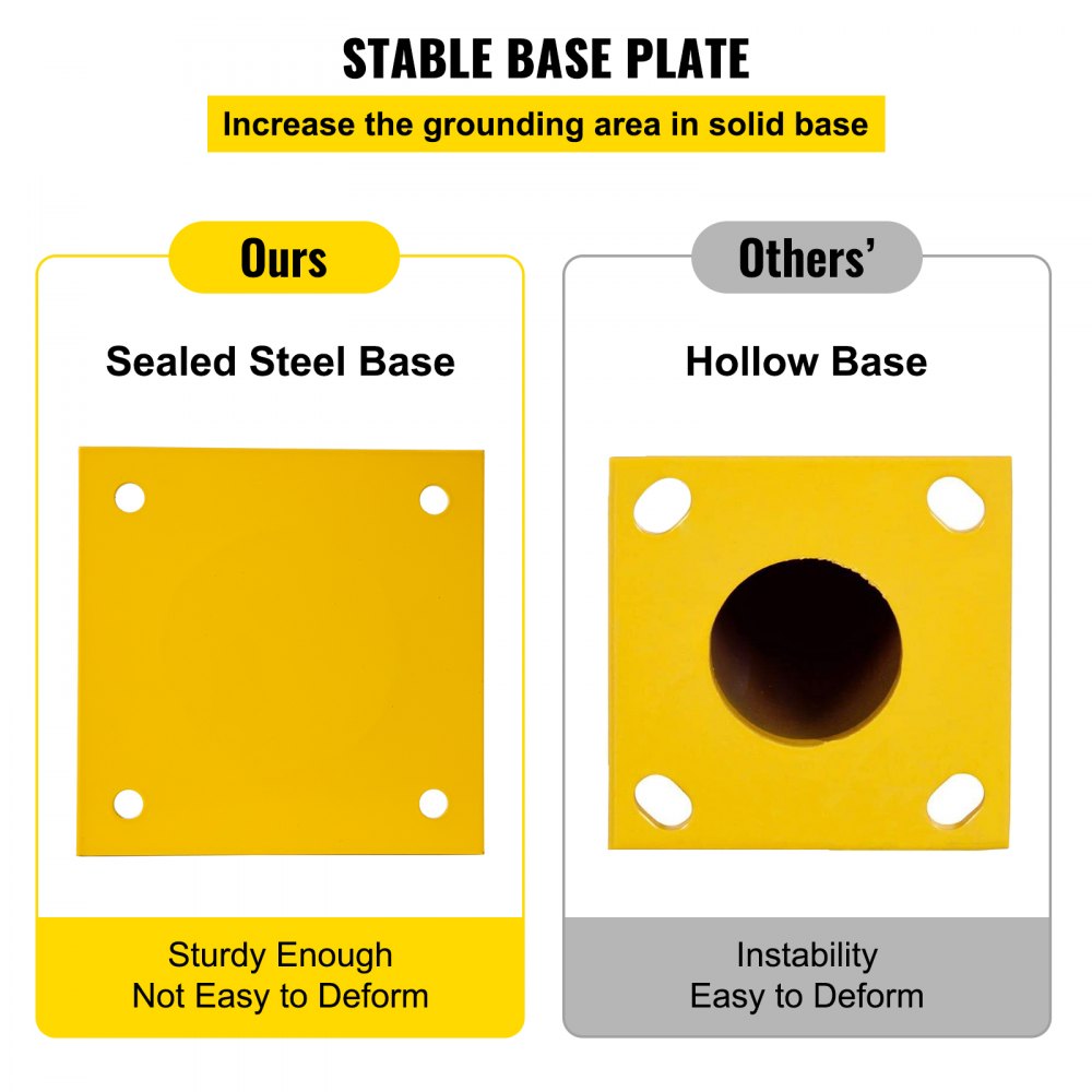 Safety Bollard 48"x5.5", Safety Barrier Bollard 5-1/2" OD 48" Height, Yellow Powder Coat Pipe Steel Safety Barrier, with 4 Free Anchor Bolts, for Traffic-Sensitive Area