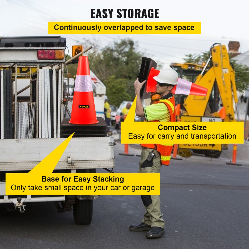 Safety Cones, 18 in/45 cm Height, 5 PCS PVC Orange Traffic Cone with Reflective Collar and Black Weighted Base, Used for Traffic Control, Driveway Road Parking and School Improvement