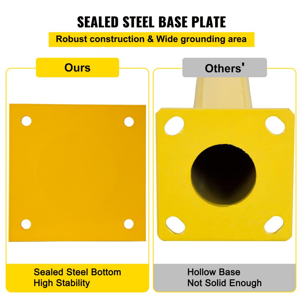 Safety Bollard, 48 Inch Height Bollard Post, 5.5 Inch Diameter Steel Pipe Safety Bollard Post, Yellow Steel Bollard, Steel Safety Bollard with 8 Anchor Bolts, Perfect for Traffic-Sensitive Area