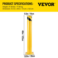 Safety Bollard, 48 Inch Height Bollard Post, 5.5 Inch Diameter Steel Pipe Safety Bollard Post, Yellow Steel Bollard, Steel Safety Bollard with 8 Anchor Bolts, Perfect for Traffic-Sensitive Area