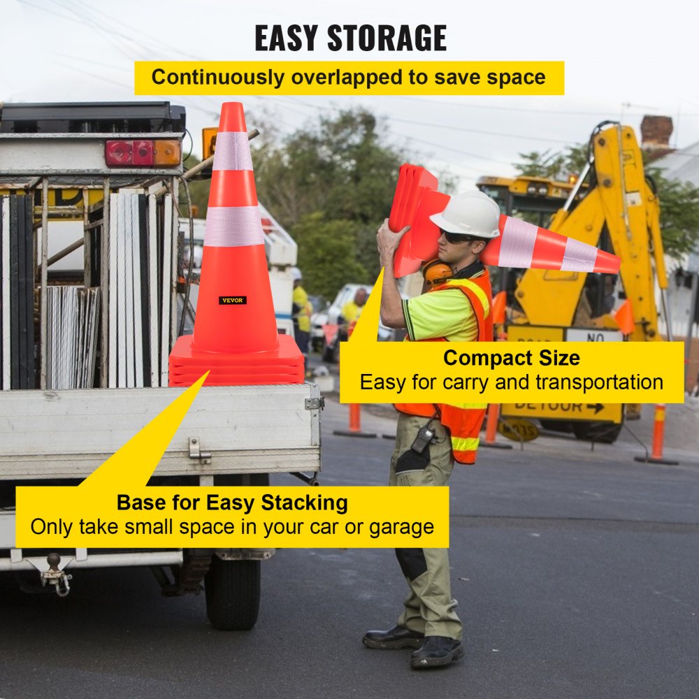 Safety Cones, 28 in/73 cm Height, 12 PCS PVC Orange Traffic Cone with 2 Reflective Collars and Weighted Base, Used for Traffic Control, Driveway Road Parking and School Improvement