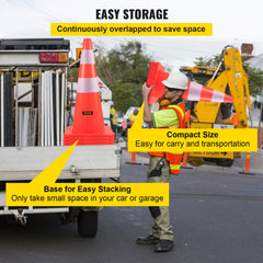 Safety Cones, 28 in/73 cm Height, 12 PCS PVC Orange Traffic Cone with 2 Reflective Collars and Weighted Base, Used for Traffic Control, Driveway Road Parking and School Improvement