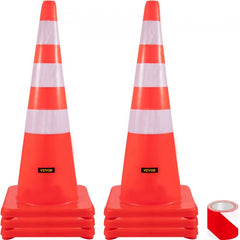 Six 36-inch orange PVC traffic safety cones with reflective collars and weighted bases.