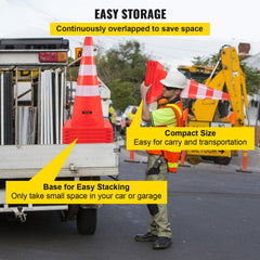 Six 36-inch orange PVC traffic safety cones with reflective collars and weighted bases.