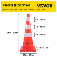 Six 36-inch orange PVC traffic safety cones with reflective collars and weighted bases.