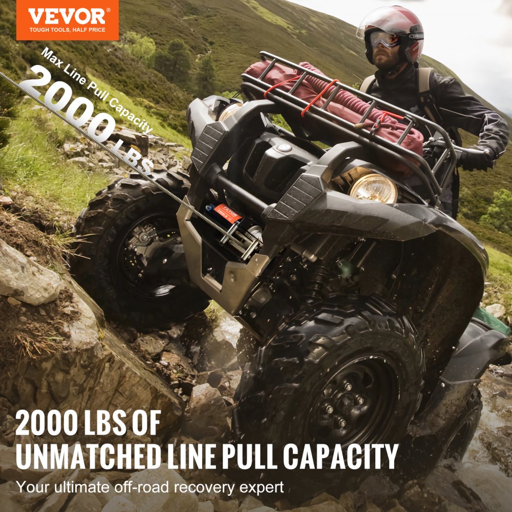 Electric Winch ATV UTV 2000 lb Steel Cable IP 55 Waterproof Wired Control