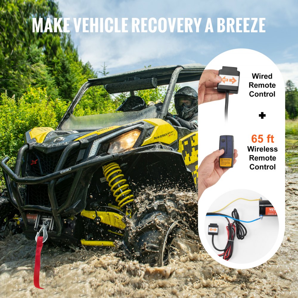 Electric Winch ATV UTV 4000 lb Steel Cable IP55 Waterproof Remote Control