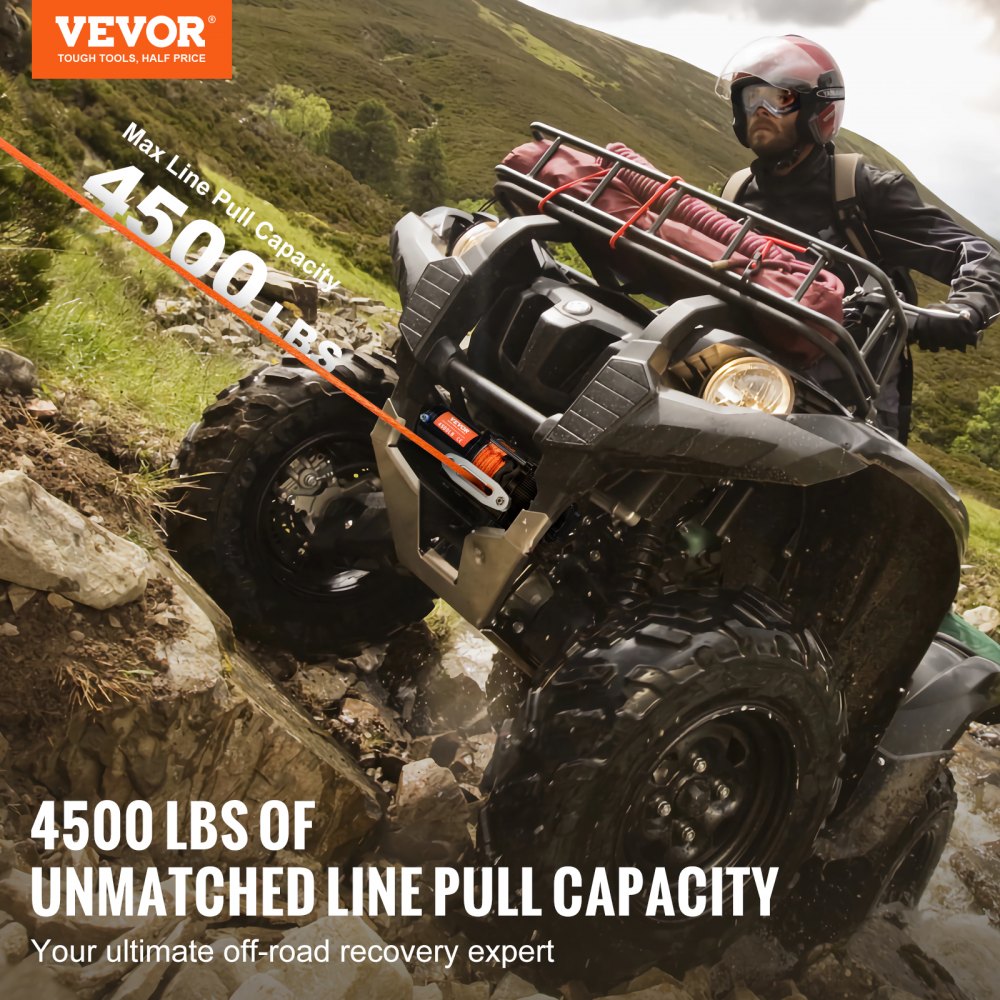 Electric Winch ATV UTV 4500 lb Synthetic Rope Waterproof Remote Control