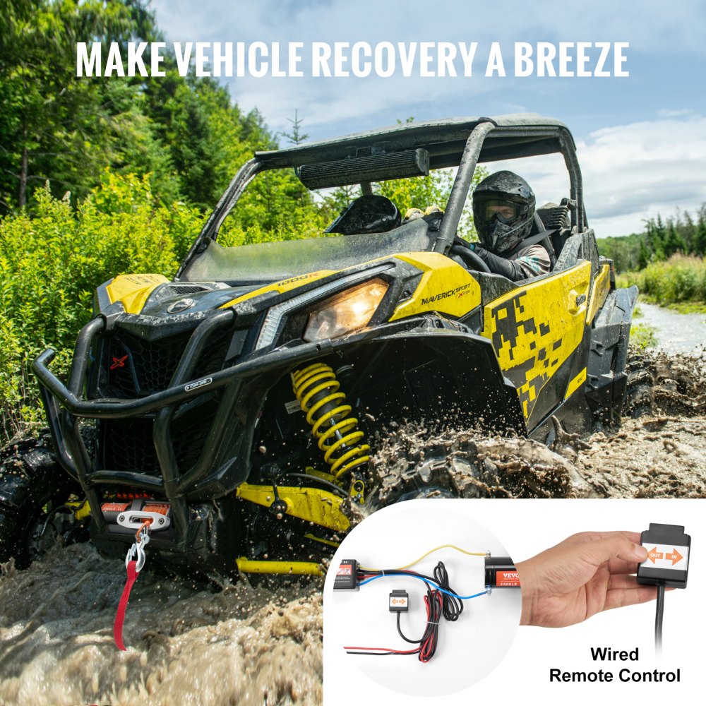 Electric Winch ATV UTV 3500 lb Synthetic Rope Waterproof Wired Control