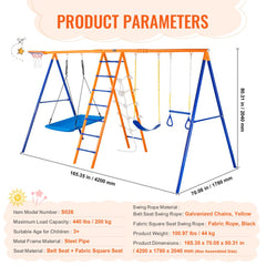 Swing Sets for Backyard 6 in 1 Swing Set 440lbs Capacity Metal Swingset