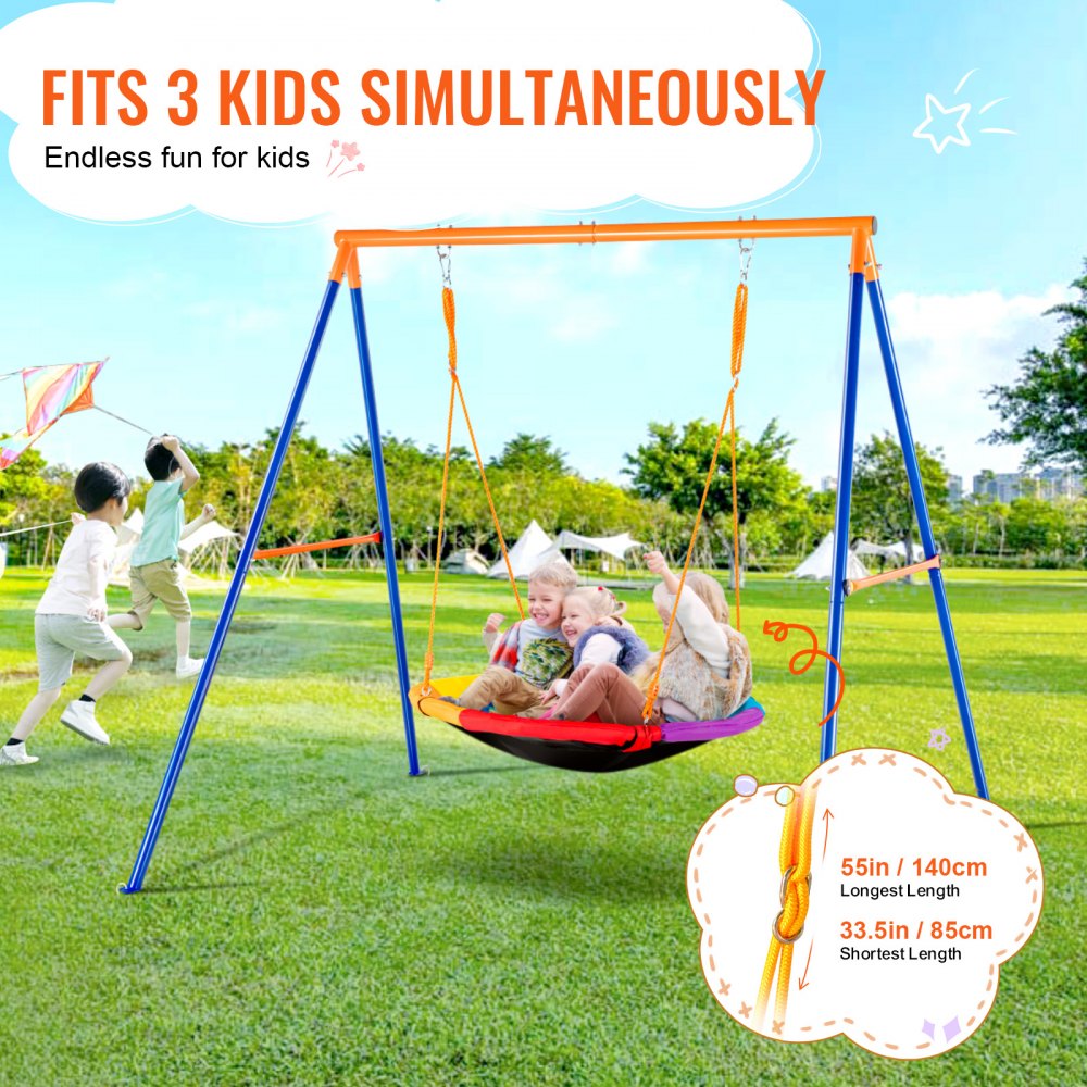 Swing Sets for Backyard 40in Saucer Swing Seat A-Frame Metal Stand 440lbs