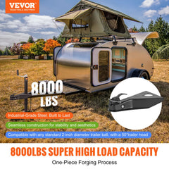 A-Frame Trailer Coupler, Fits 2-Inch Hitch Ball Size, 8000 lbs Towing Capacity, Heavy Duty Steel Coupler, Ideal for Towing Station Wagons, Pickup Trucks, SUVs, Campers, Black Coating Surface