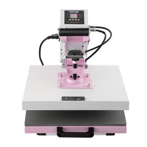 Bostome 15x15" pink heat press machine with slide-out drawer for safe t-shirt transfers.