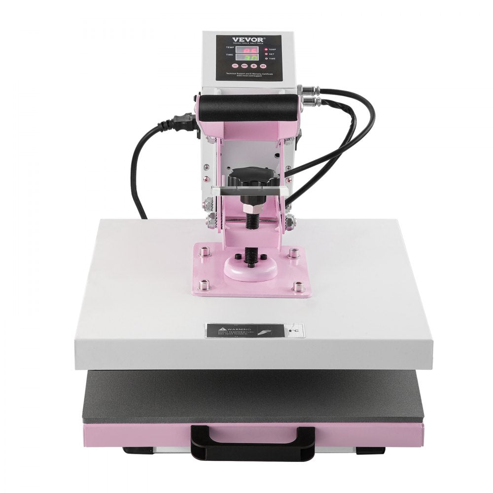 Bostome 15x15" pink heat press machine with a slide-out drawer for easy item placement.