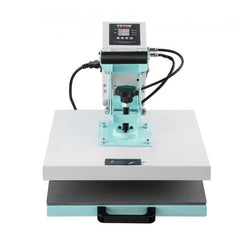 Green Bostome 15x15 slide-out heat press machine with digital controls and open drawer.