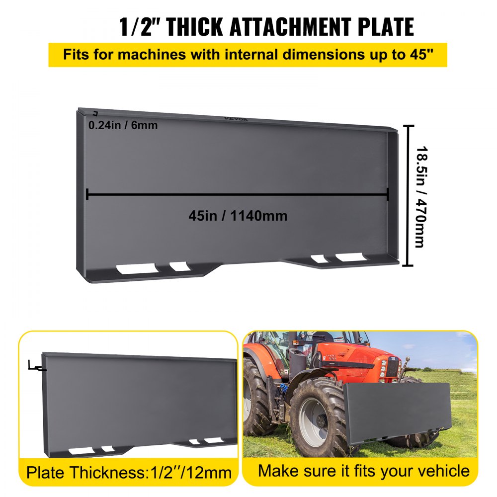 Skid Steer Mount Plate Thick Skid Steer Attachment Plate Steel Quick Attachment Loader Plate with 3 Additional Welding Rods Easy to Weld or Bolt to Different Accessories (1/2")