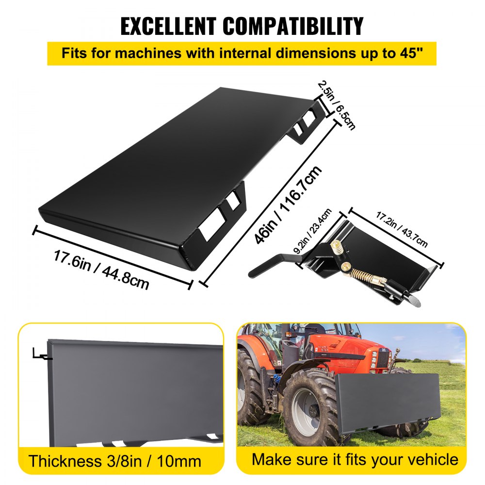 Skid Steer Attachment 3/8in Skid Steer Quick Attach Plate 85LBS Skidsteer Attachment 18.5" Height Quick Attach Skid Steer Attachments for Buckets, Plows, Forks
