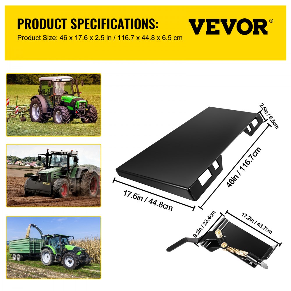 Skid Steer Attachment 3/8in Skid Steer Quick Attach Plate 85LBS Skidsteer Attachment 18.5" Height Quick Attach Skid Steer Attachments for Buckets, Plows, Forks