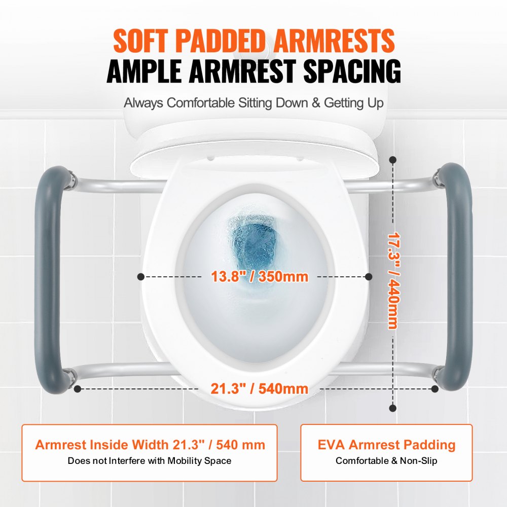 Raised Toilet Seat, 3.5" Height Raised, 300 lbs Weight Capacity, for Standard Round Toilet, Aluminum Handrail, with EVA Armrest Padding, for Elderly, Handicap, Patient, Pregnant, Medical