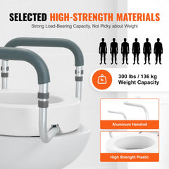 Raised Toilet Seat, 3.5" Height Raised, 300 lbs Weight Capacity, for Standard Round Toilet, Aluminum Handrail, with EVA Armrest Padding, for Elderly, Handicap, Patient, Pregnant, Medical