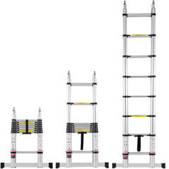 Bostome 16.5FT aluminum telescoping extension ladder in A-shape with anti-slip rungs.