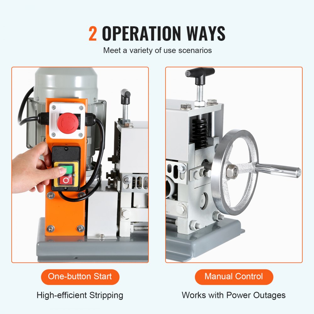 Automatic Wire Stripping Machine, 0.06``-1.42`` Electric Motorized Cable Stripper, 370 W, 88 ft/min Wire Peeler with An Extra Manual Crank, 11 Channels for Scrap Copper Recycling