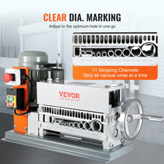 Automatic Wire Stripping Machine, 0.06``-1.42`` Electric Motorized Cable Stripper, 370 W, 88 ft/min Wire Peeler with An Extra Manual Crank, 11 Channels for Scrap Copper Recycling