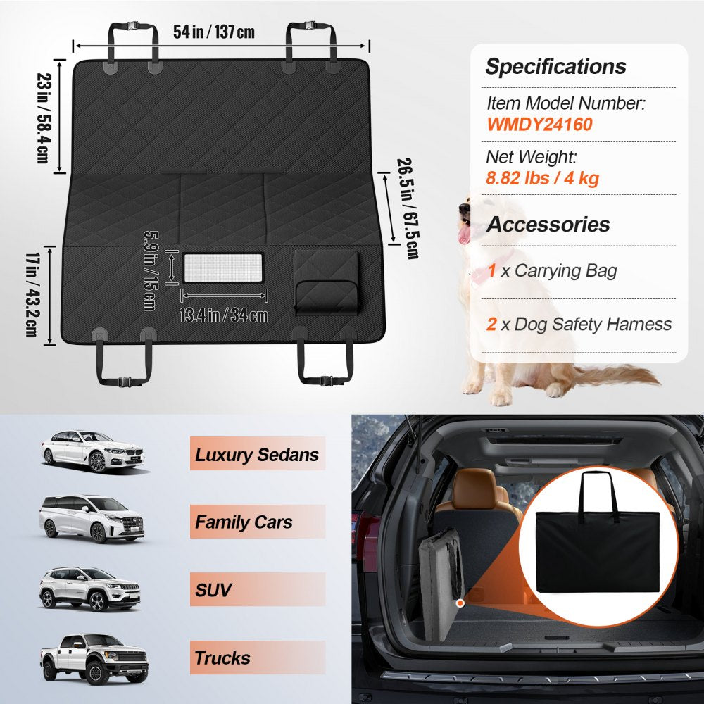 Dog Car Seat Cover for Back Seat 54 x 26.5 in Waterproof 600D for SUV
