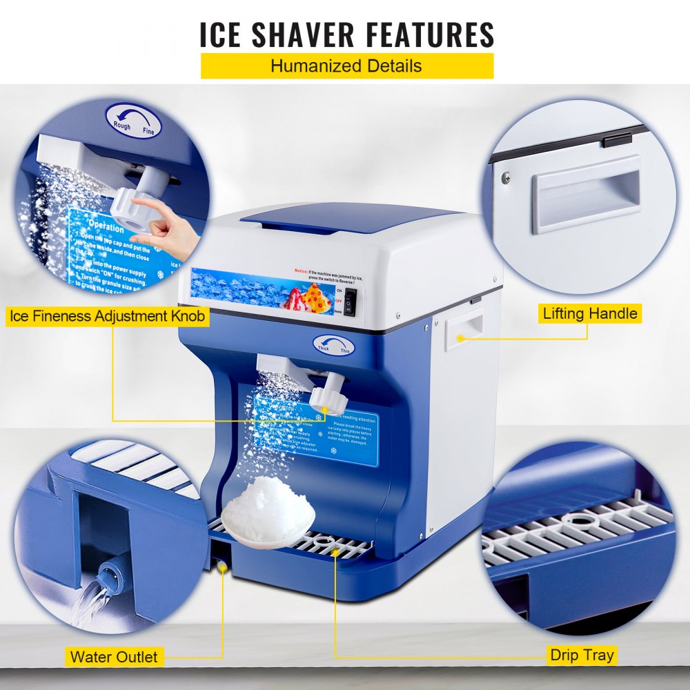 110V Electric Shaved Ice Machine 250W Snow Cone Maker Tabletop w/Adjustable Ice Texture, Ice Shaving Machine 265LBs/hr for Home and Commerical Use