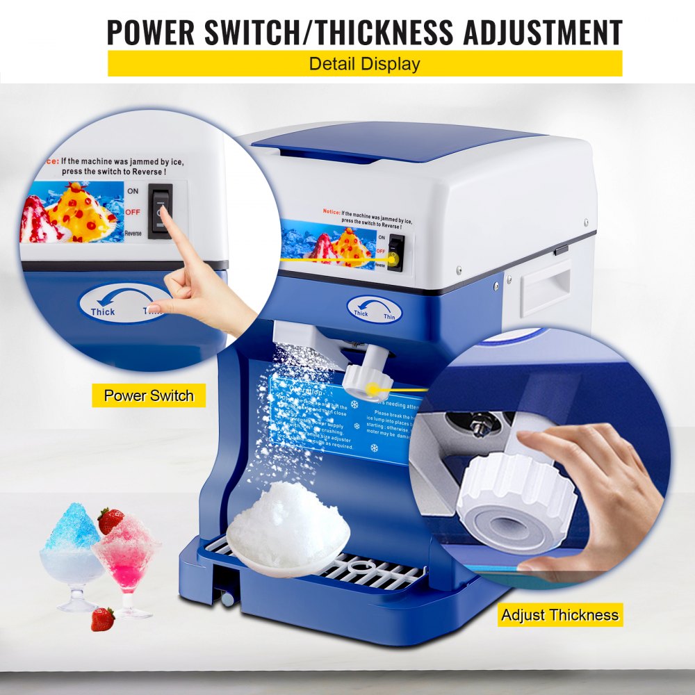 110V Electric Shaved Ice Machine 250W Snow Cone Maker Tabletop w/Adjustable Ice Texture, Ice Shaving Machine 265LBs/hr for Home and Commerical Use