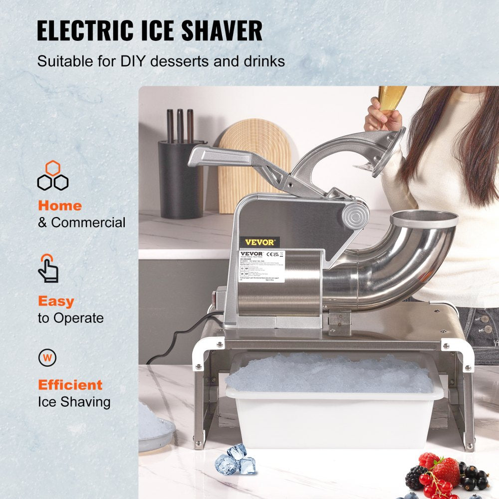 Ice Crushers Machine, 661lbs Per Hour Electric Snow Cone Maker with 4 Blades, Stainless Steel Shaved Ice Machine with Cover, 300W Ice Shaver Machine for Margaritas, Home and Commercial Use