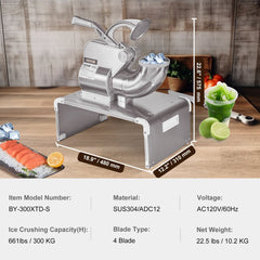 Ice Crushers Machine, 661lbs Per Hour Electric Snow Cone Maker with 4 Blades, Stainless Steel Shaved Ice Machine with Cover, 300W Ice Shaver Machine for Margaritas, Home and Commercial Use
