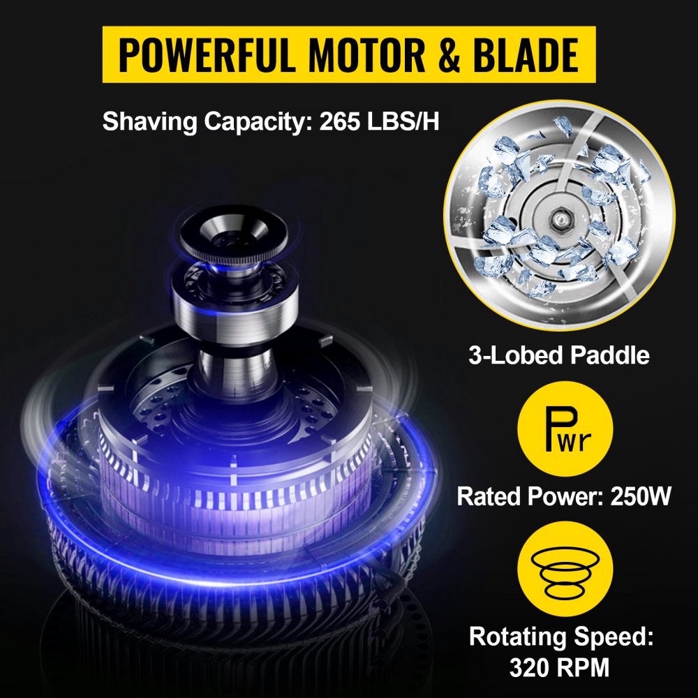 Ice Shaver Machine Electric, Snow Cone Machine Commercial 265 LBS/H, Shaved Ice Machine w/Ice Hopper & Lid, 250W Ice Crusher w/Drain Pipe Tabletop Shaved Ice Maker w/Adjustable Fineness White