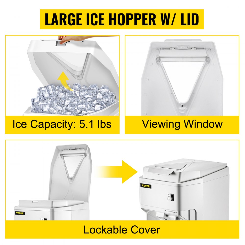 Ice Shaver Machine Electric, Snow Cone Machine Commercial 265 LBS/H, Shaved Ice Machine w/Ice Hopper & Lid, 250W Ice Crusher w/Drain Pipe Tabletop Shaved Ice Maker w/Adjustable Fineness White