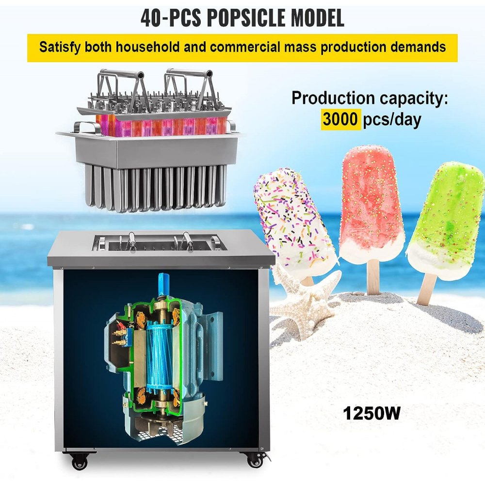Commercial Popsicle Machine Single Model Set Commercial Ice Pop Machine 40 Pcs Ice Lolly Making Machine Stainless Steel Popsicle Making Machine with Lollipop Set for Bars, Cafes, Milk-Tea Stores