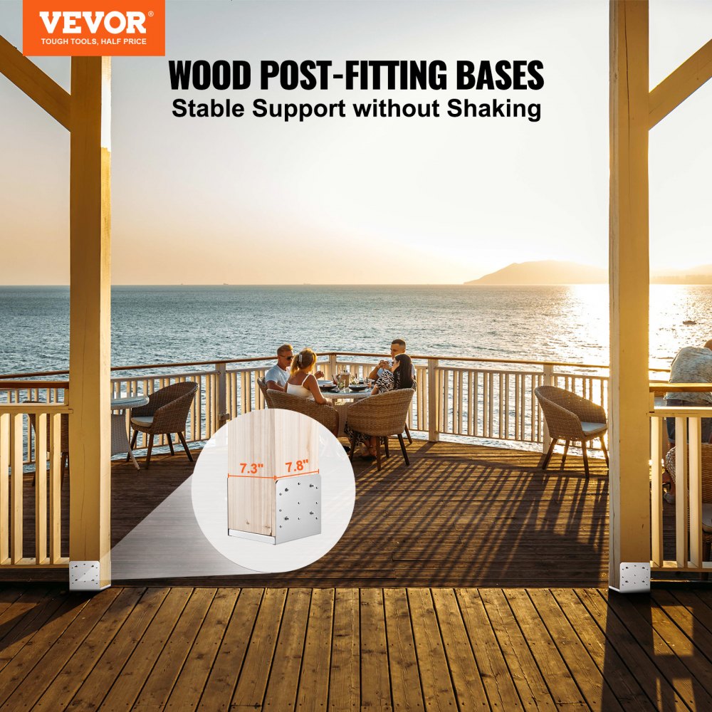 8"x 8" Post Base, 1Pcs Stainless Steel Adjustable Post Anchor Bracket(Internal 7.8 x 7.3"), Adjustable Post Base for Pavilion Deck Porch Handrail Railing Support Decorative Anchor Plate