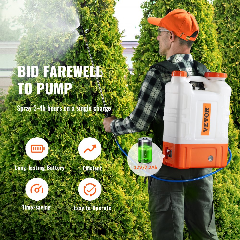 Battery Powered Backpack Sprayer with Cart, 0-94 PSI Adjustable Pressure, 4 Gallon Tank on Wheels, with 8 Nozzles and 2 Wands, 12V 7.2Ah Battery, Wide Mouth Lid for Weeding, Spraying, Cleaning