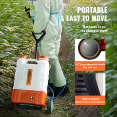 Battery Powered Backpack Sprayer with Cart, 0-94 PSI Adjustable Pressure, 4 Gallon Tank on Wheels, with 8 Nozzles and 2 Wands, 12V 7.2Ah Battery, Wide Mouth Lid for Weeding, Spraying, Cleaning