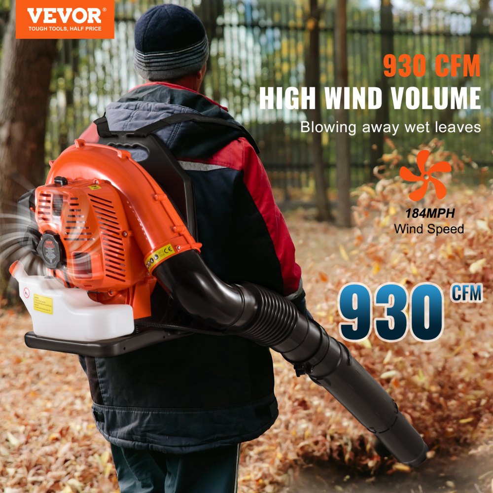 Backpack Leaf Blower 79CC 2-Cycle Gas Leaf Blower 930CFM Air Volume 184MPH