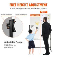 Rolling Magnetic Whiteboard, Double-sided Mobile Whiteboard 24x48 Inches, Adjustable Height Dry Erase Board with Wheels, 1 Magnetic Erase & 3 Dry Erase Markers & Movable Tray for Office School