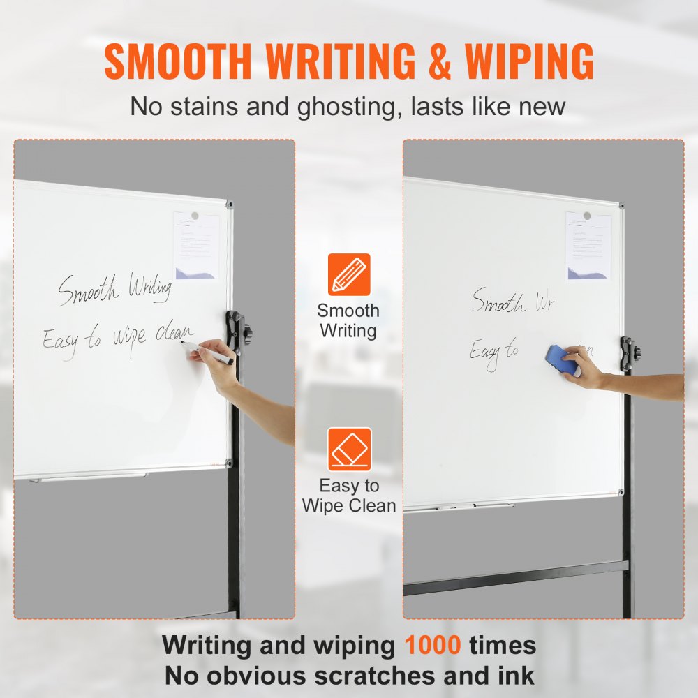 Rolling Magnetic Whiteboard, Double-sided Mobile Whiteboard 48x36 Inches, Adjustable Height Dry Erase Board with Wheels, 1 Magnetic Erase & 3 Dry Erase Markers & Movable Tray for Office School
