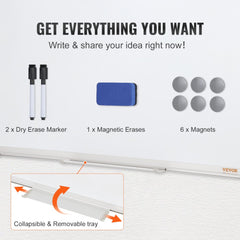 Magnetic Whiteboard, 24 x 18 Inches, Dry Erase Board for Wall with Aluminum Frame, White Board Includes 1 Magnetic Erase & 2 Dry Erase Marker & Movable Tray for Office Home Restaurant and School