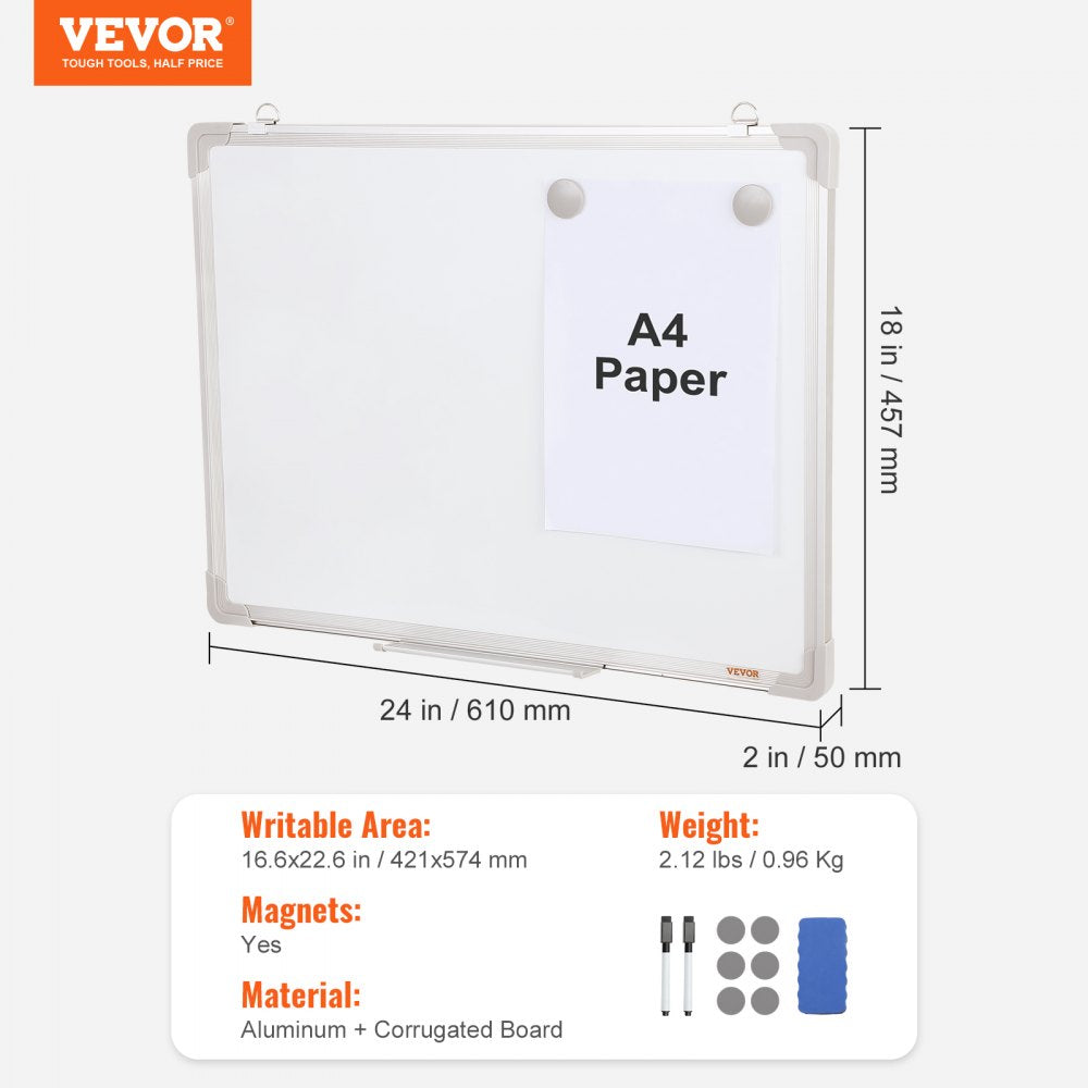 Magnetic Whiteboard, 24 x 18 Inches, Dry Erase Board for Wall with Aluminum Frame, White Board Includes 1 Magnetic Erase & 2 Dry Erase Marker & Movable Tray for Office Home Restaurant and School
